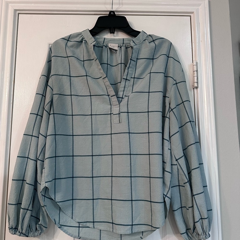 a new day‎ Blue Checkered Blouse